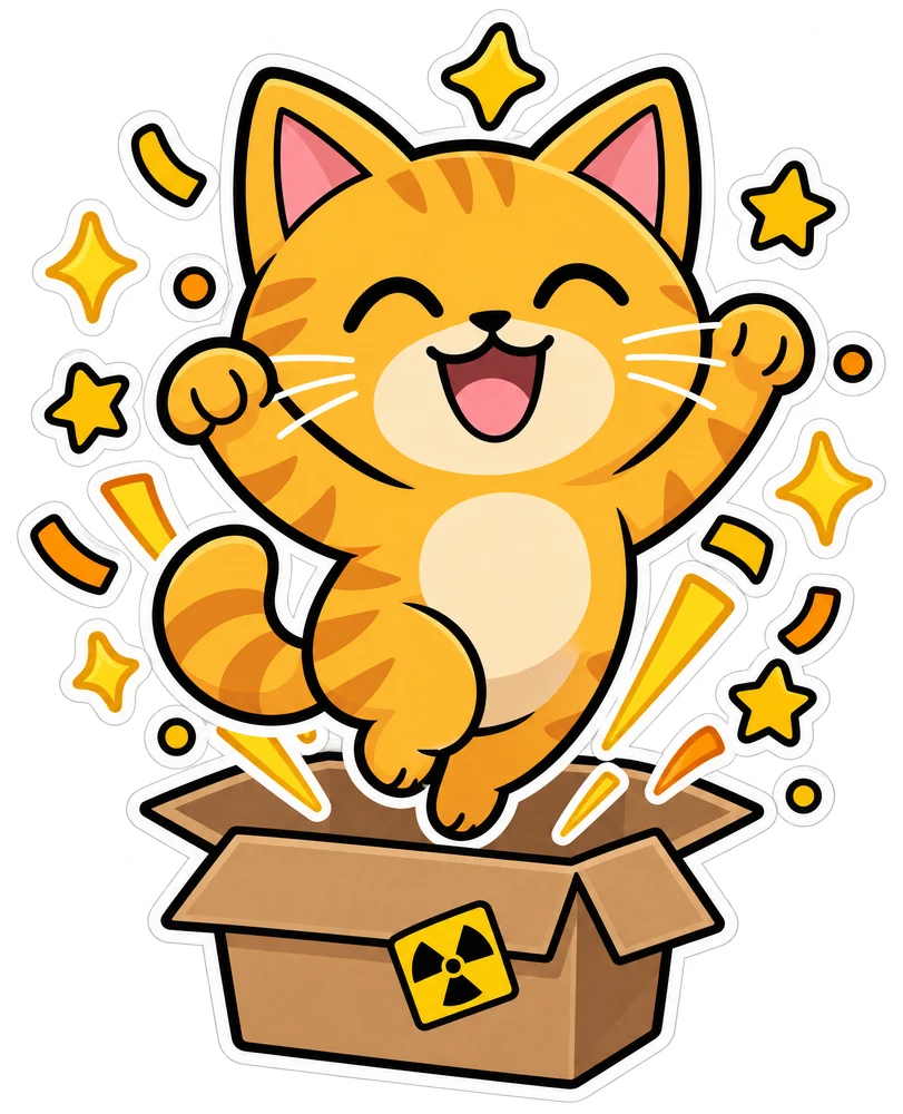 The cat jumping out of its box, alive