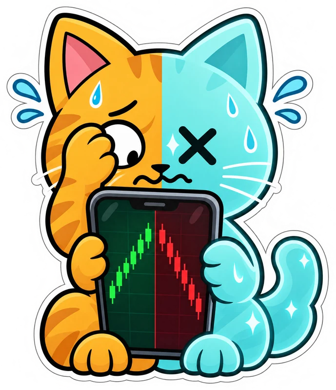 The cat covering its eyes, too scared to look at the chart on its phone